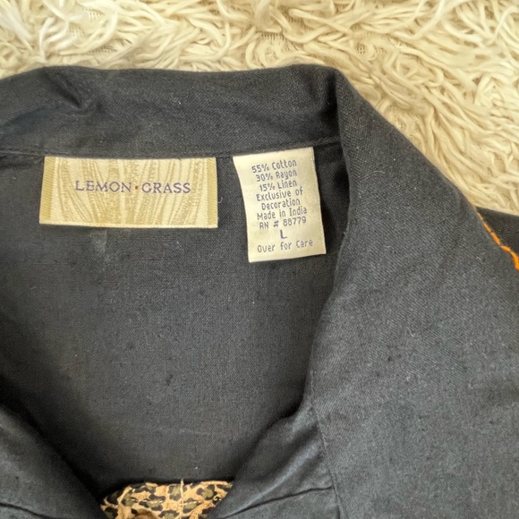 Lemon Grass Safari Button Up Embroidered Blouse with Faux Vest. - Picture 5 of 6